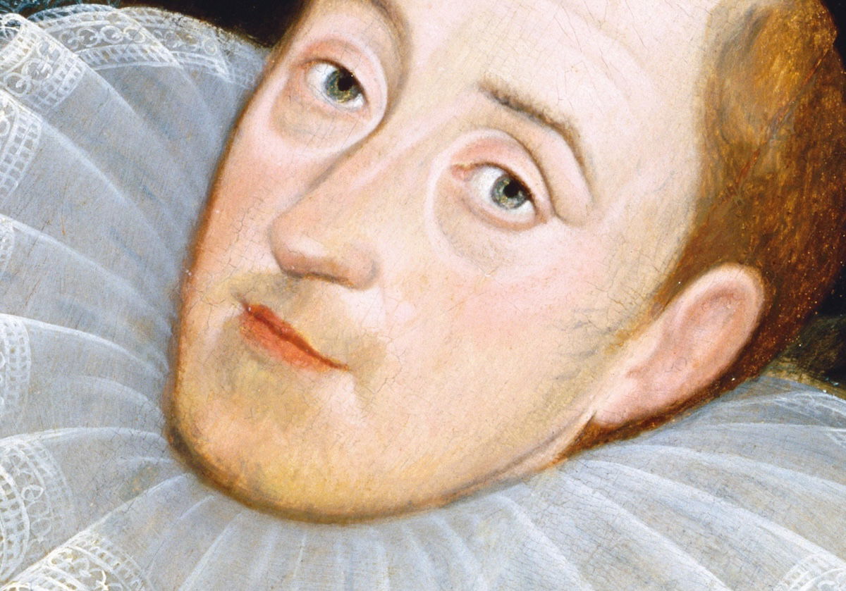 Portrait of James VI of Scotland, by Adrian Vanson, c.1585. Purported to be the marriage portrait sent to the Danish court to seduce Anna, his future wife. Historic England/Bridgeman Images.