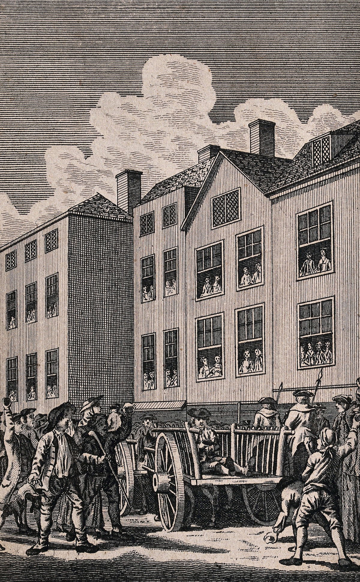 ‘Jonathan Wild pelted by the Mob on his way to Tyburn’, by Valois. Wellcome Collection. Public Domain. ‘Jonathan Wild pelted by the Mob on his way to Tyburn’, by Valois. Wellcome Collection. Public Domain.