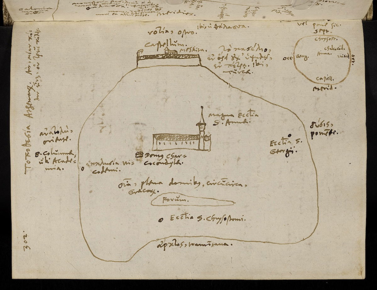 Martin Crusius’ map of Athens, 16th century. Universitätsbibliothek Tübingen. Martin Crusius’ map of Athens, 16th century. Universitätsbibliothek Tübingen.