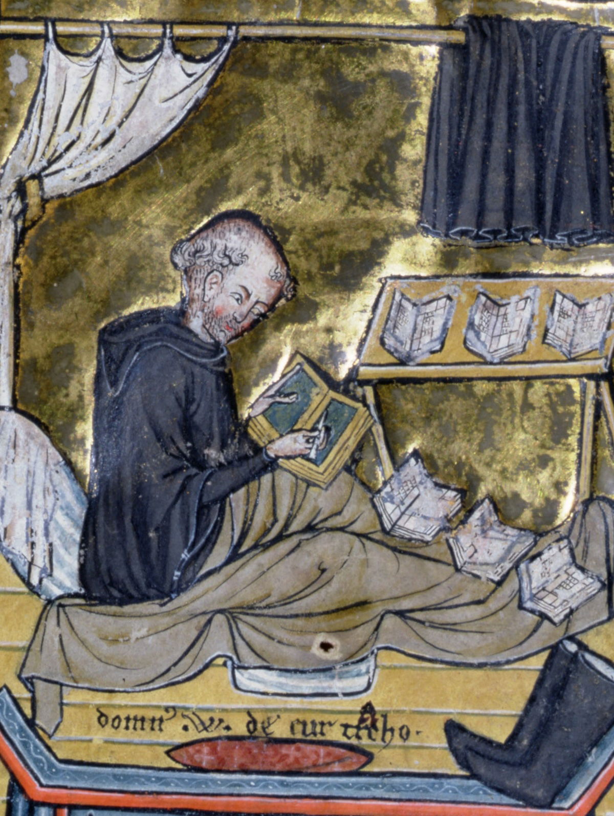 A monk reading in his bed, from Flores Bernardi, by William of Tournai, 1275-1300. Bibliotheque Mazarine / © Archives Charmet / Bridgeman Images. A monk reading in his bed, from Flores Bernardi, by William of Tournai, 1275-1300. Bibliotheque Mazarine / © Archives Charmet / Bridgeman Images.