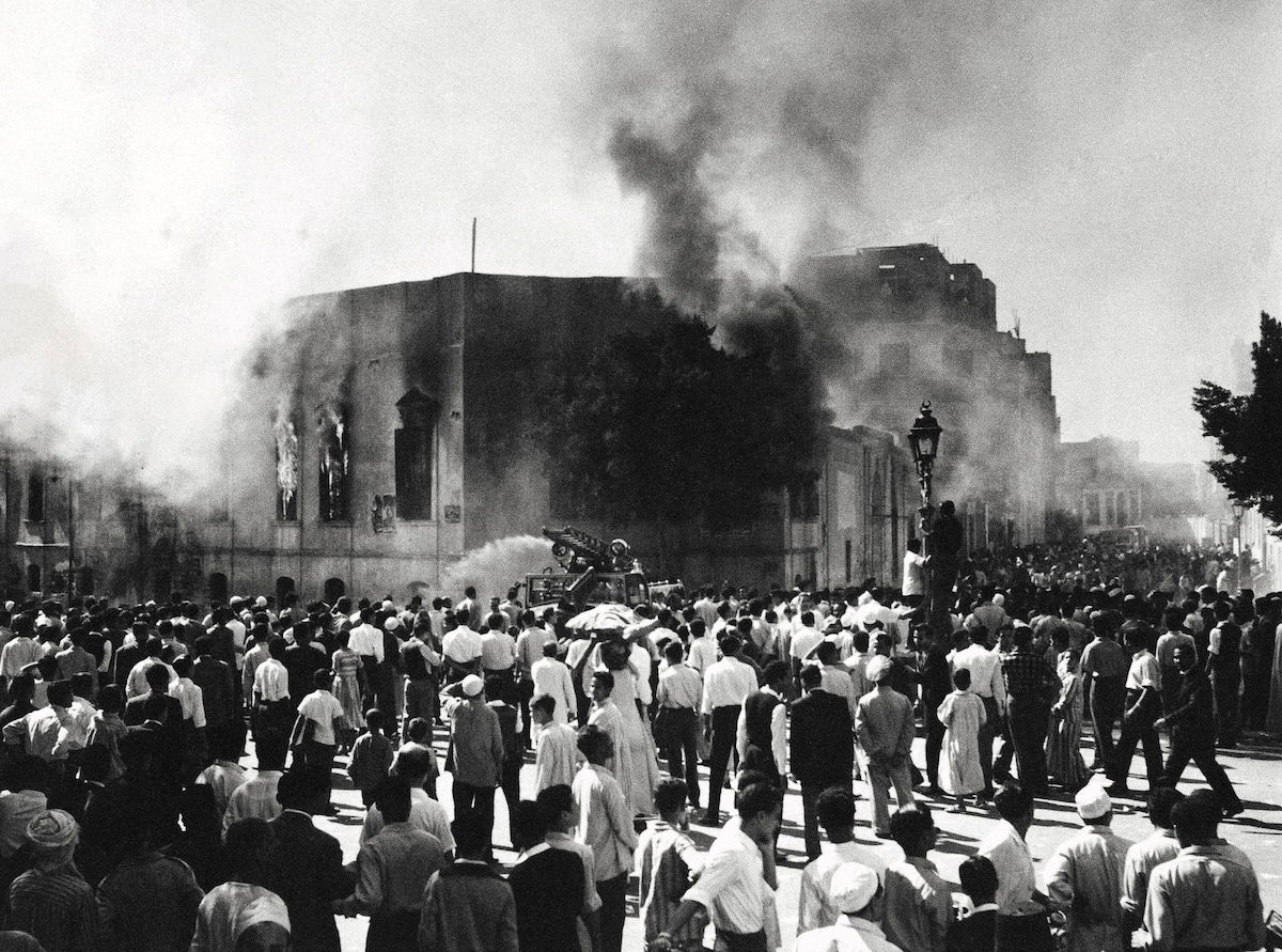 Crowds gather around the burning headquarters of the Muslim Brotherhood in Cairo, 27 October 1954. It was set on fire after the attempted assassination of Gamal Abdel Nasser. Associated Press/Alamy. Crowds gather around the burning headquarters of the Muslim Brotherhood in Cairo, 27 October 1954. It was set on fire after the attempted assassination of Gamal Abdel Nasser. Associated Press/Alamy.