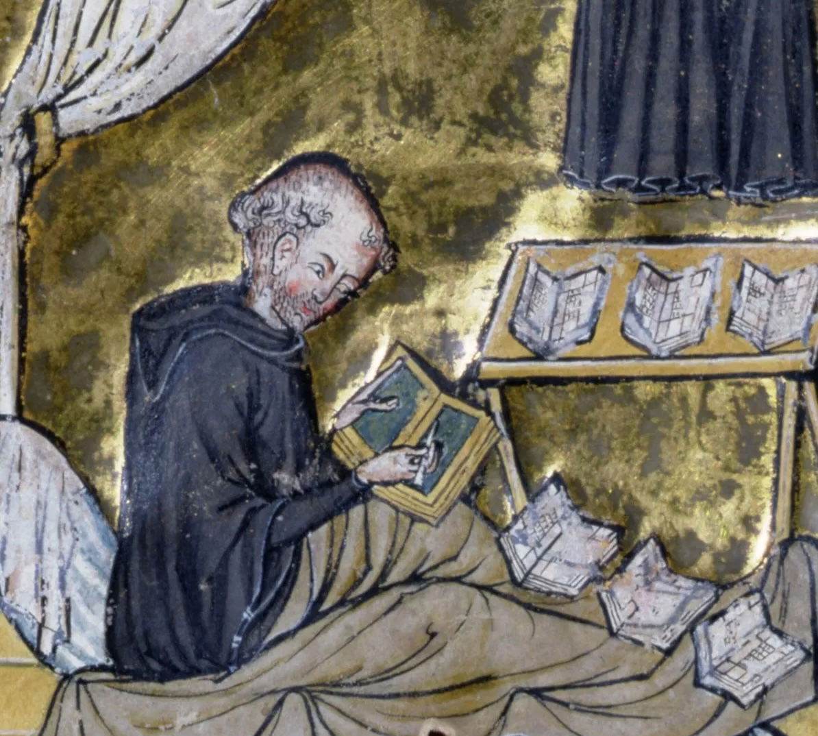 A monk reading in his bed, from Flores Bernardi, by William of Tournai, 1275-1300. Bibliotheque Mazarine / © Archives Charmet / Bridgeman Images.
