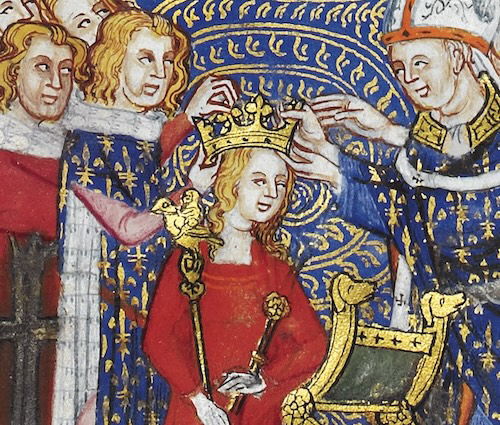 The archbishop of Rheims crowning a queen, from The Coronation Book of Charles V, King of France, c.1365-80.
