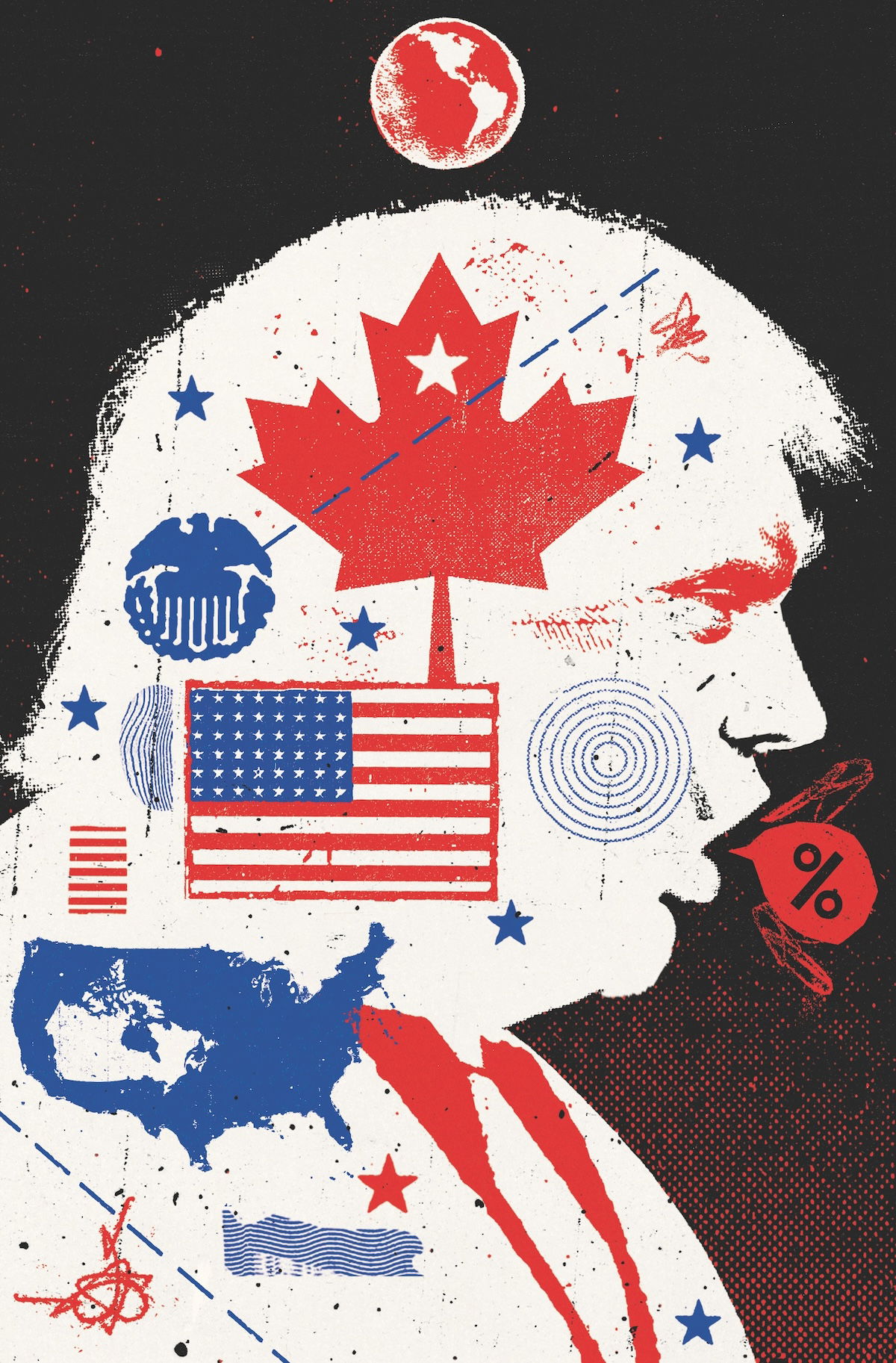 Trump on Canada illustration © Ben Jones/Heart Agency. Trump on Canada illustration © Ben Jones/Heart Agency.