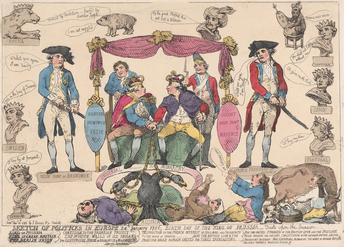 Sketch of Politicks in Europe, showing George III and Frederick the Great of Prussia, 10 February 1786. Metropolitan Museum of Art. Public Domain. Sketch of Politicks in Europe, showing George III and Frederick the Great of Prussia, 10 February 1786. Metropolitan Museum of Art. Public Domain.