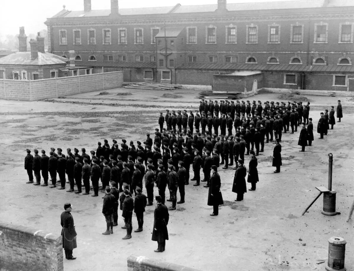 A parade by young inmates at Feltham Borstal, Middlesex, 1911. PA Photos/TopFoto.