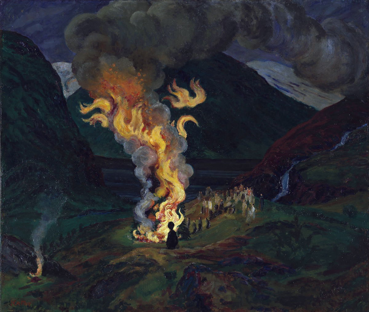 Bonfire Celebrating Midsummer Night, by Nikolai Astrup, 1912-26. Nasjonalmuseet/Børre Høstland. Public Domain. Bonfire Celebrating Midsummer Night, by Nikolai Astrup, 1912-26. Nasjonalmuseet/Børre Høstland. Public Domain.