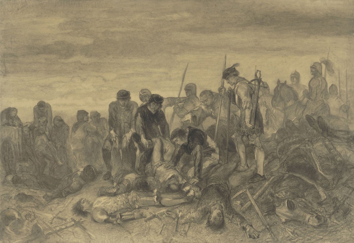 The body of Richard III, King of England, found on the battlefield of Bosworth, 1485, by Charles Rochussen, 1866. Rijksmuseum. Public Domain. The body of Richard III, King of England, found on the battlefield of Bosworth, 1485, by Charles Rochussen, 1866. Rijksmuseum. Public Domain.