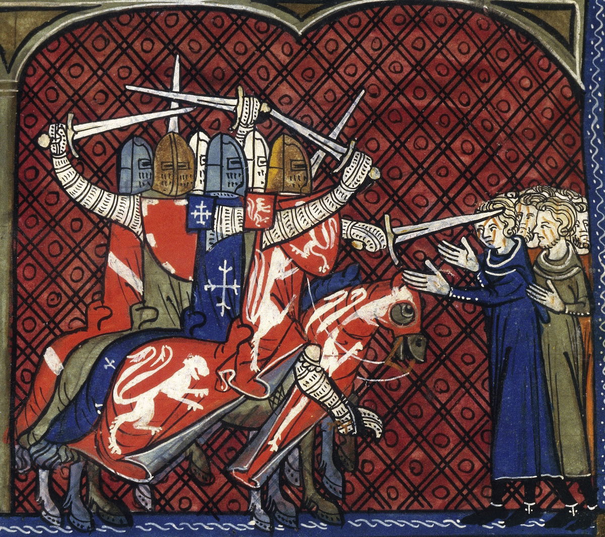 Pope Innocent III declaring the crusade against the Cathars and an attack on the Albigensians, miniature from the Grandes Chroniques de France ou de Saint Denis, 14th century. British Library/Bridgeman Images. Pope Innocent III declaring the crusade against the Cathars and an attack on the Albigensians, miniature from the Grandes Chroniques de France ou de Saint Denis, 14th century. British Library/Bridgeman Images.