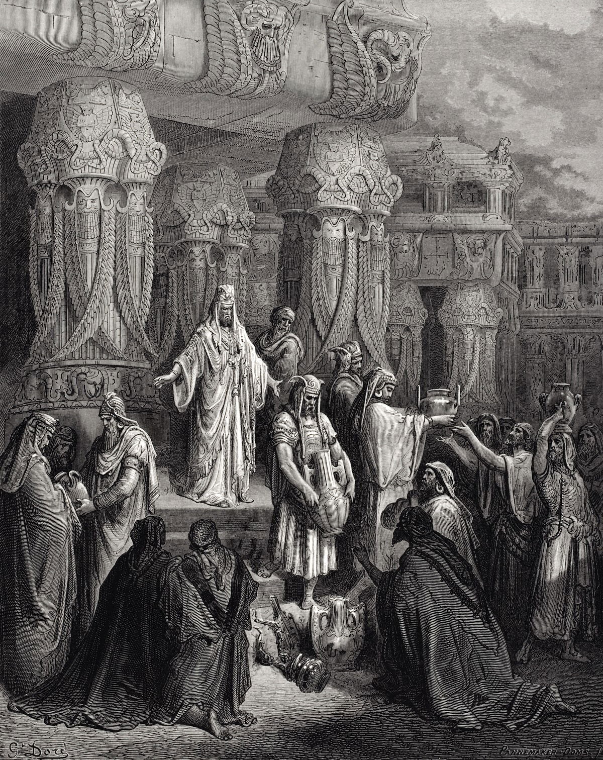 Cyrus restores the vessels to the Temple of Jerusalem, by Gustave Doré for the Bible de Tours, 1843. Bridgeman Images. Cyrus restores the vessels to the Temple of Jerusalem, by Gustave Doré for the Bible de Tours, 1843. Bridgeman Images.