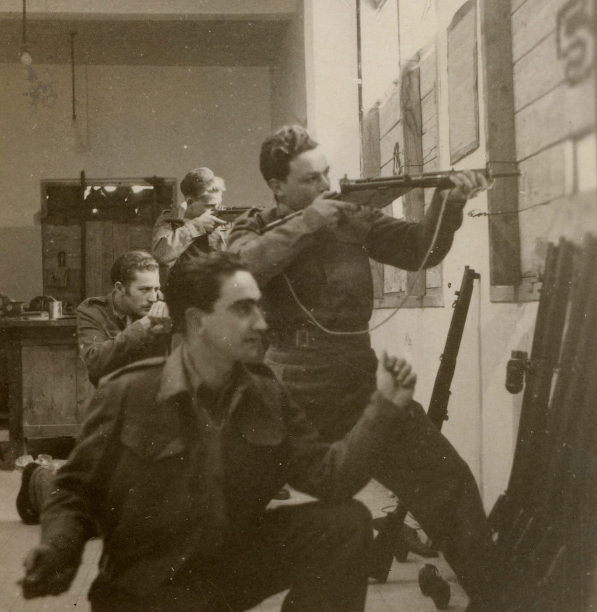 A Haganah unit defends its base in Safad, 1948. United States Holocaust Memorial Museum, courtesy of Sam Schalkowsky. A Haganah unit defends its base in Safad, 1948. United States Holocaust Memorial Museum, courtesy of Sam Schalkowsky.