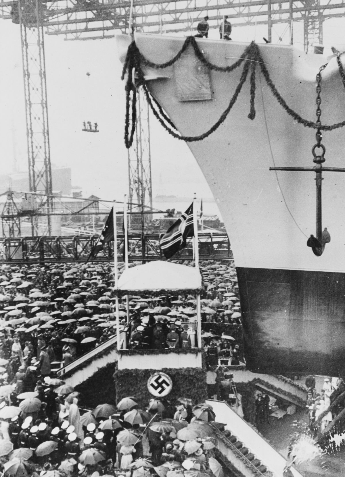 The launching ceremony for the Lützow at Deschimag Yard, Bremen, 1 July 1939. US Naval History and Heritage Command. Public Domain. The launching ceremony for the Lützow at Deschimag Yard, Bremen, 1 July 1939. US Naval History and Heritage Command. Public Domain.