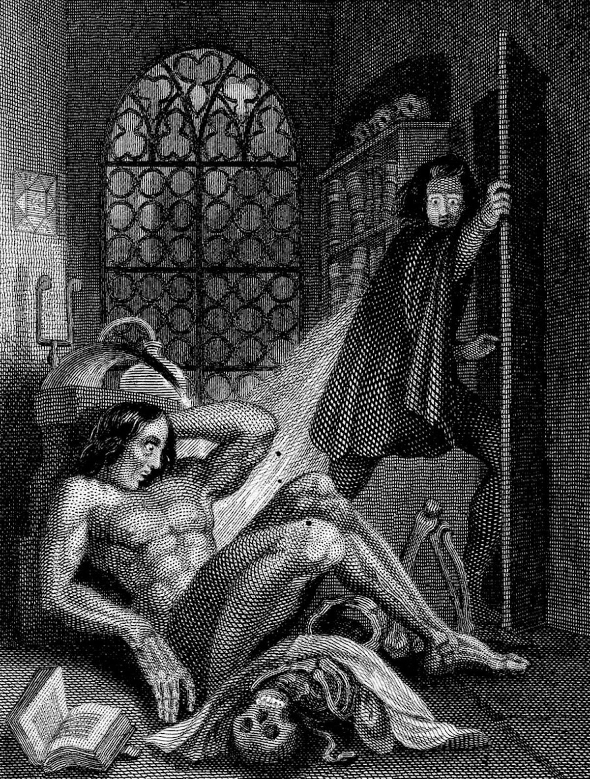 Detail from the Frontispiece to the first edition of Frankenstein, 1831. Wellcome Collection. Public Domain. Detail from the Frontispiece to the first edition of Frankenstein, 1831. Wellcome Collection. Public Domain.
