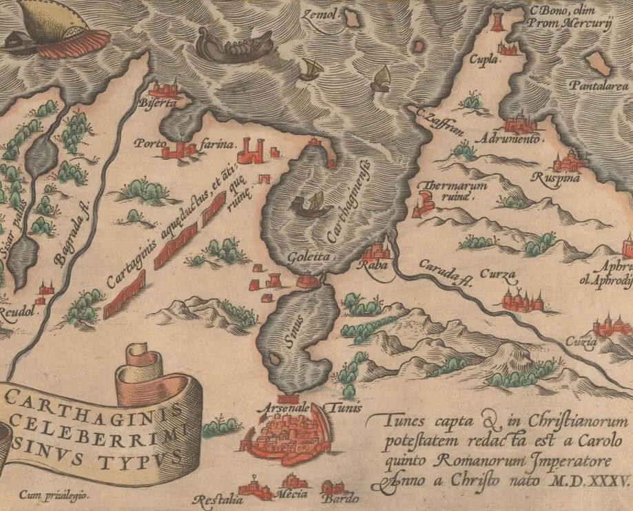 Map of Tunis by Abraham Ortelius, late 16th century. National Library of Israel. Public Domain.