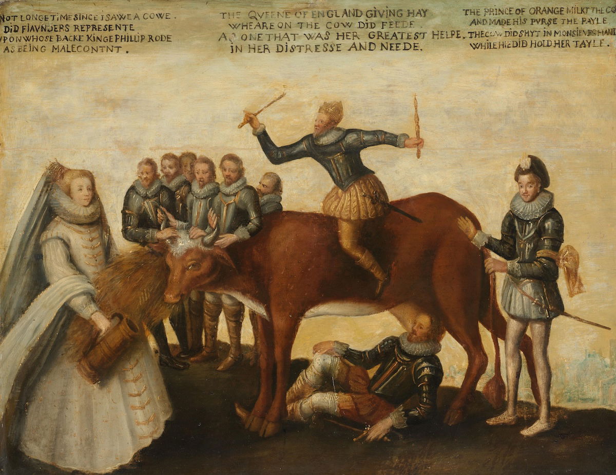 The Dairy Cow: The Dutch Provinces entreat Elizabeth I for aid against Philip II of Spain, c.1633-39. Rijksmuseum. Public Domain. The Dairy Cow: The Dutch Provinces entreat Elizabeth I for aid against Philip II of Spain, c.1633-39. Rijksmuseum. Public Domain.