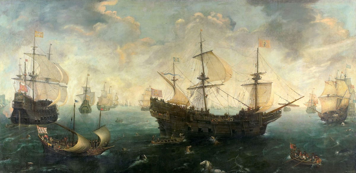 The Spanish Armada off the English coast in 1588, Cornelis Claesz van Wieringen, c.1620-25. Rijksmuseum. Public Domain. The Spanish Armada off the English coast in 1588, Cornelis Claesz van Wieringen, c.1620-25. Rijksmuseum. Public Domain.