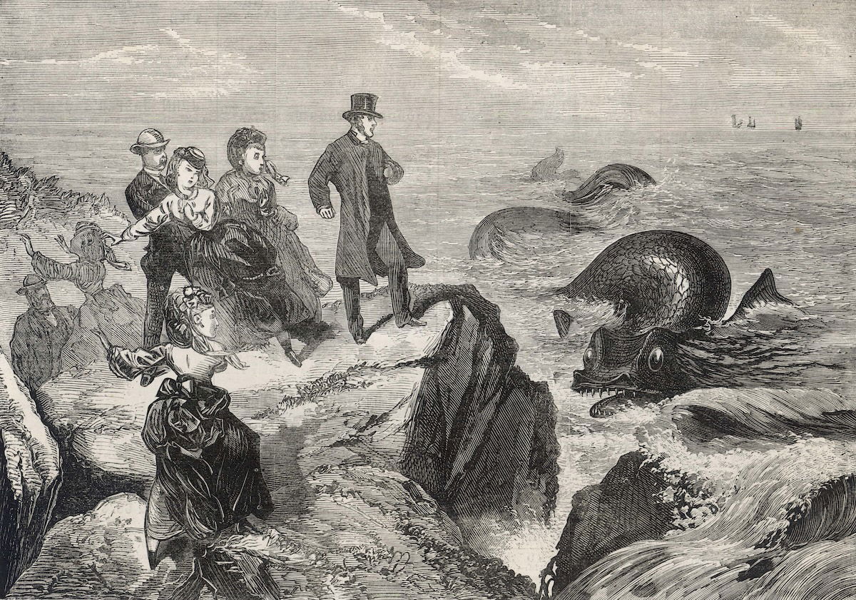 ‘Startling appearance of a monster sea-serpent off Kilkee on the Irish coast (from a sketch by an eye-witness)’, from the Days’ Doings, 21 October 1871. Mary Evans Picture Library. ‘Startling appearance of a monster sea-serpent off Kilkee on the Irish coast (from a sketch by an eye-witness)’, from the Days’ Doings, 21 October 1871. Mary Evans Picture Library.