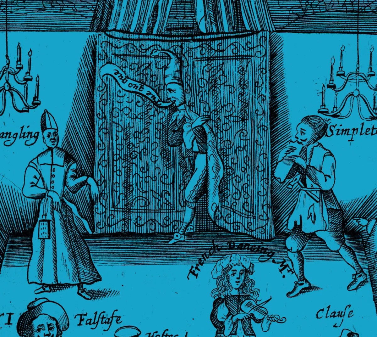 Elizabethan players, from The Wits, or Sport upon Sport, being a curious collection of several drols and farces, by Francis Kirkman, 1673. British Library/Bridgeman Images.