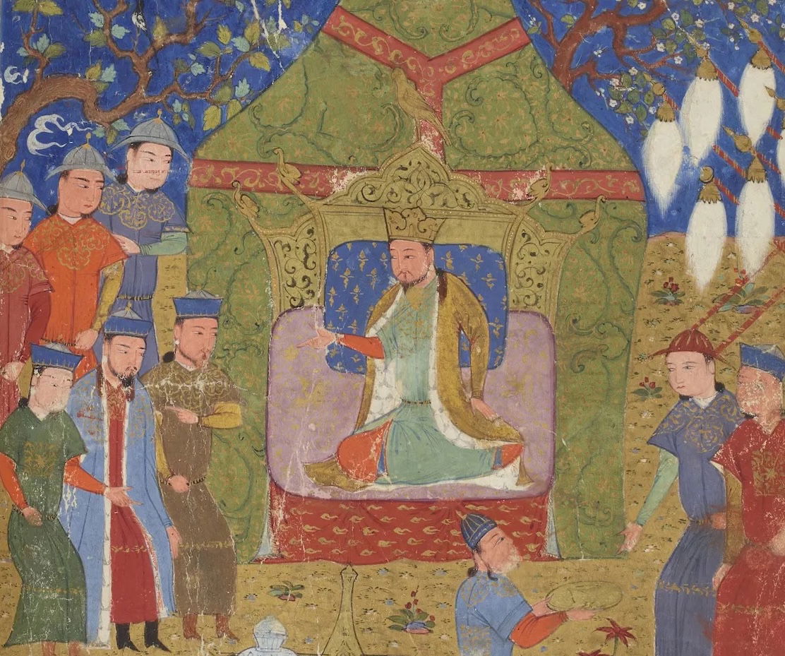 Chinggis Khan, from The Compendium of Chronicles, by Rashid al-Din Hamadani, manuscript c.1430-34. Bibliothèque nationale de France.