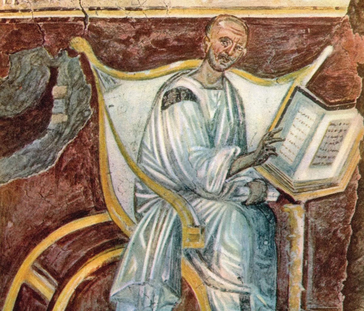 Fresco of Saint Augustine from the Lateran, Rome, sixth century. Bridgeman Images.