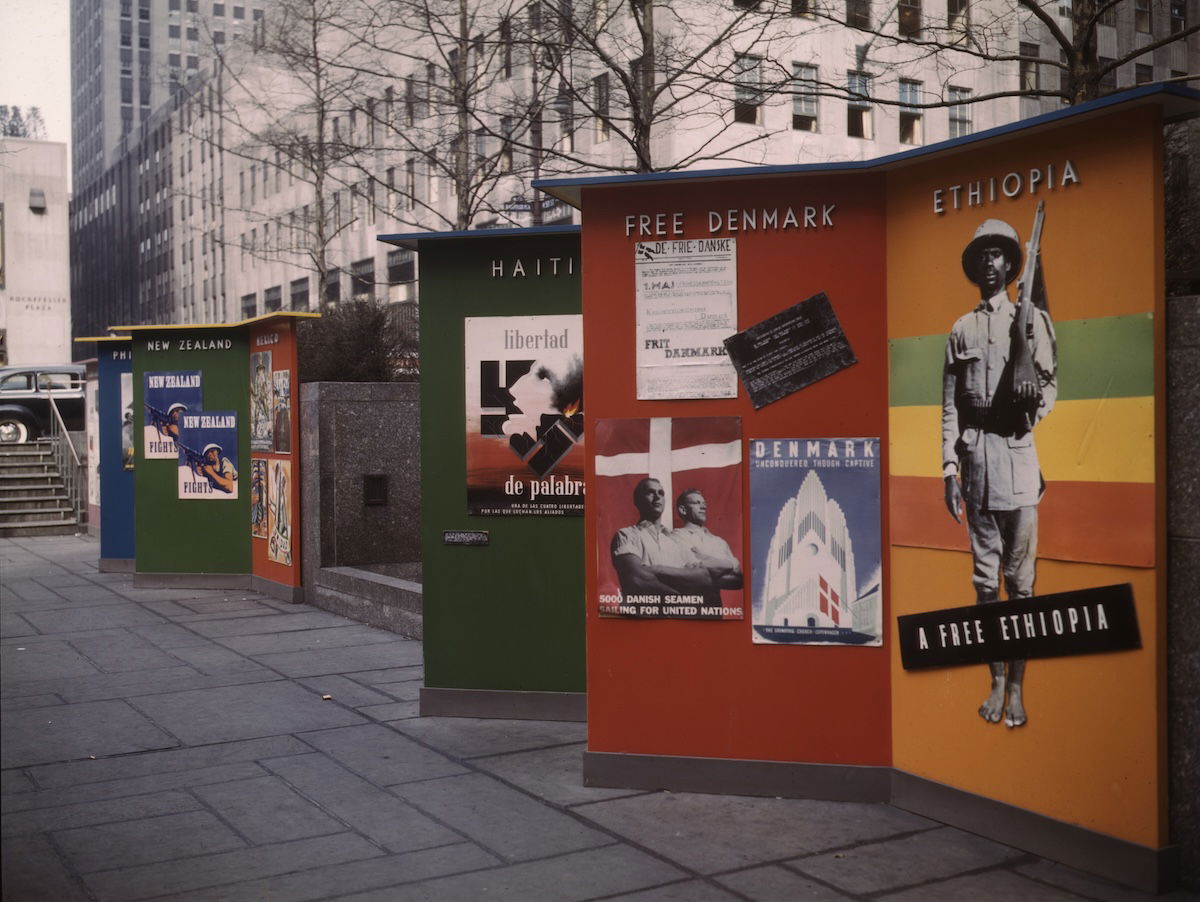 The Rockefeller Plaza United Nations exhibit, Majory Collins, March 1943. Library of Congress. Public Domain. The Rockefeller Plaza United Nations exhibit, Majory Collins, March 1943. Library of Congress. Public Domain.