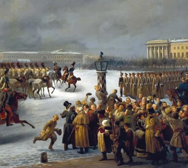 Life Guards Horse Regiment during the Uprising of December 14, 1825, Senate Square St Petersburg, by Georg Wilhelm Timm, 19th century. Hermitage Museum, St Petersburg.