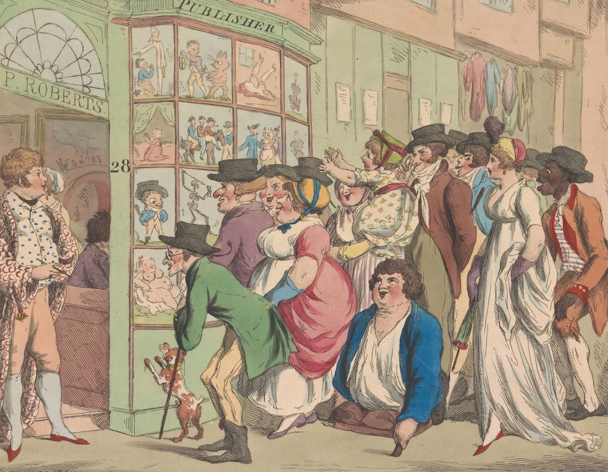 Crowd in front of Piercy Roberts' window in London, anonymous artist, c.1801-9. Rijksmuseum. Public Domain.