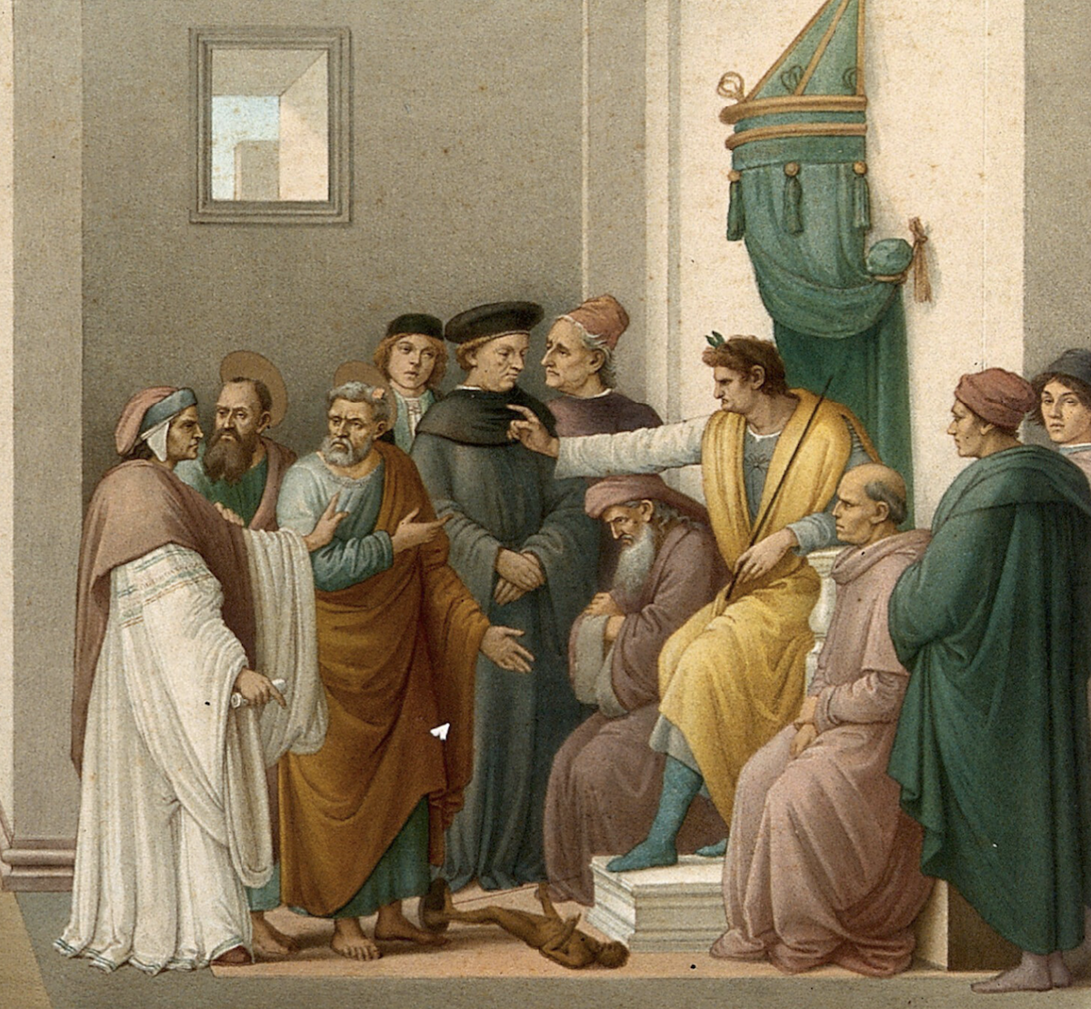 Saint Peter and Simon Magus before the emperor Nero, after Filippino Lipi. Wellcome Collection. Public Domain.
