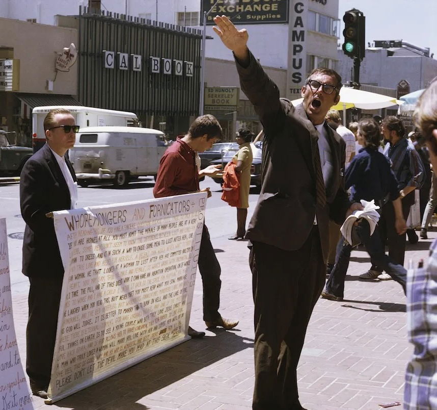 Street preachers, Berkeley, California, July 1969. Photo by Harvey L. Silver/Corbis/Getty Images.
