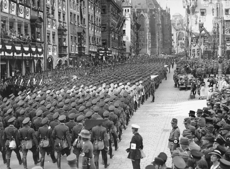 Leni Riefenstahl films the March of the Wehrmacht, Nuremberg, September 1934. 