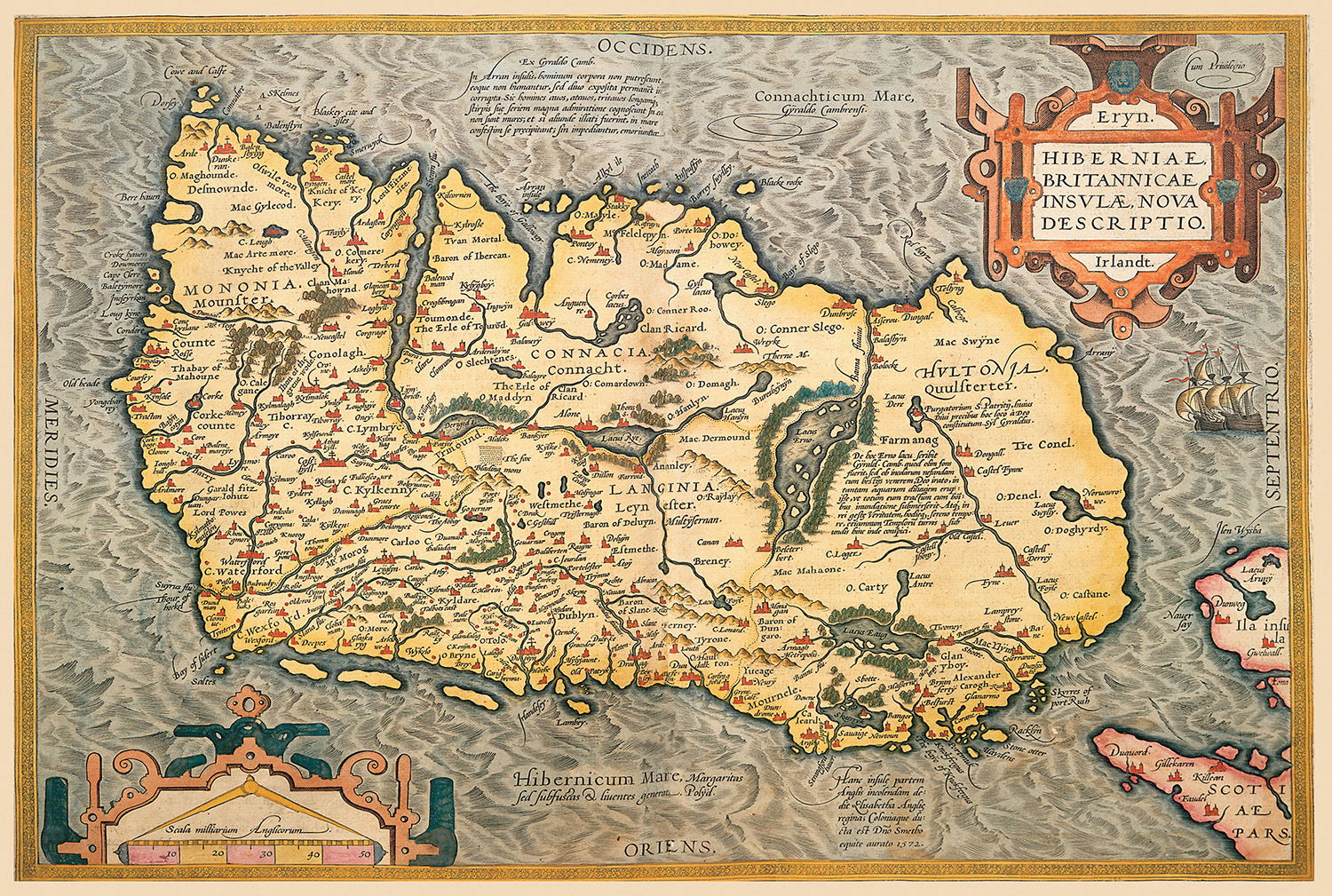 Map of Ireland, Abraham Ortelius, 16th century. 