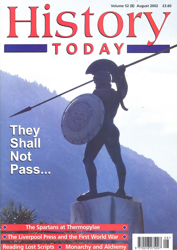 Statue of Leonidas in Sparta on the cover of History Today, August 2002.