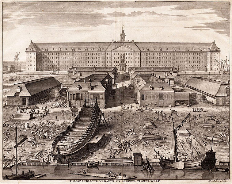 The shipyard of the Dutch East India Company in Amsterdam, circa 1750.