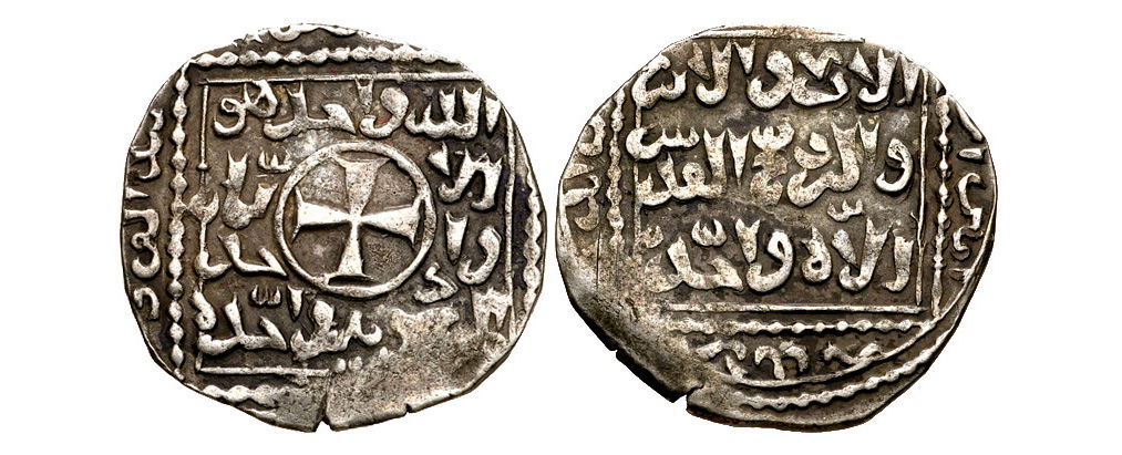 Christian Arabic Dirhams, Acre, 13th century. Image courtesy cngcoins.com.