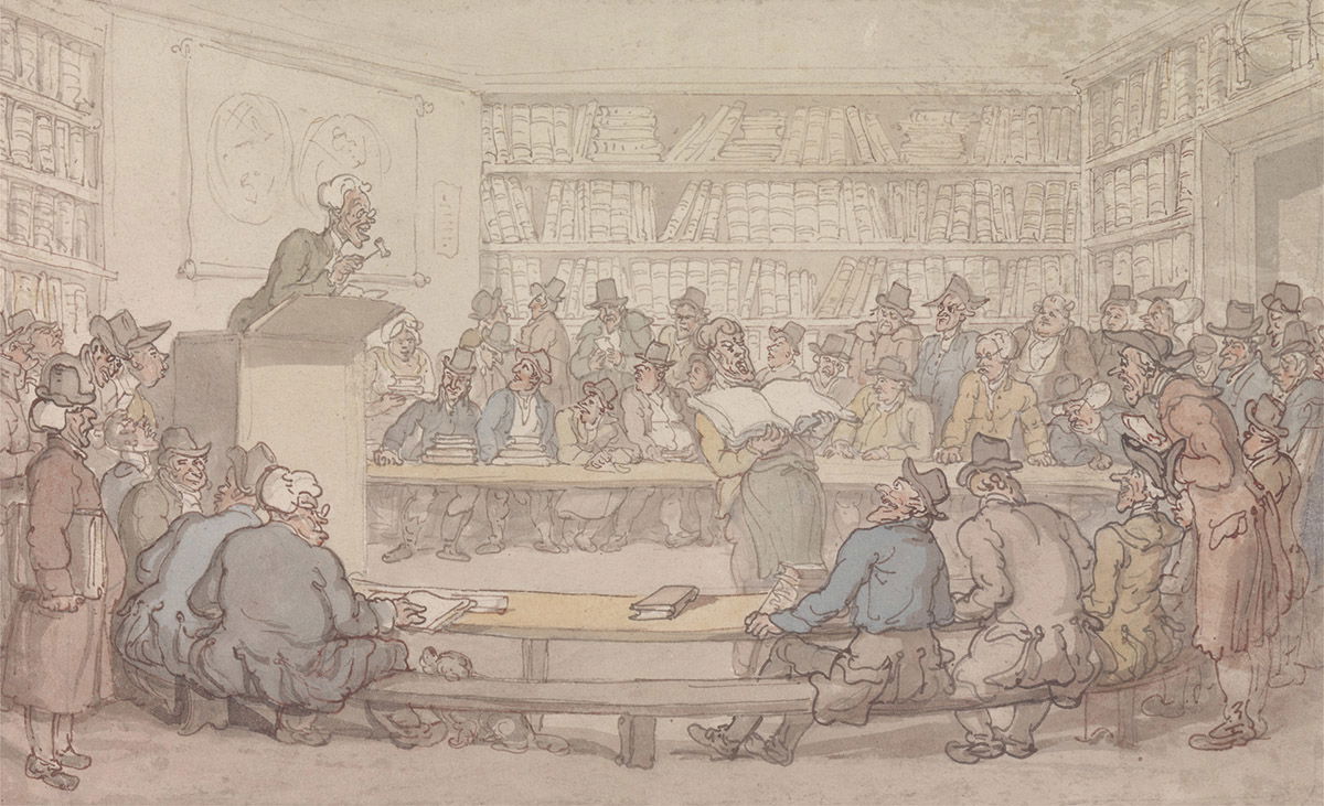 Thomas Rowlandson, A Book Auction, c.1810–1815. Yale Center for British Art, Paul Mellon Collection.