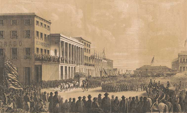 View of the procession in celebration of the admission of California, Oct. 19th, 1850. Library of Congress.