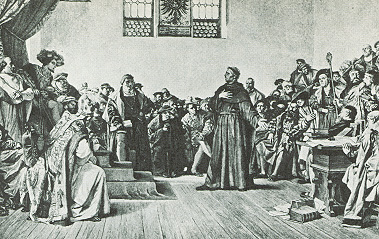 Engraving of Luther making his stand at the Diet of Worms