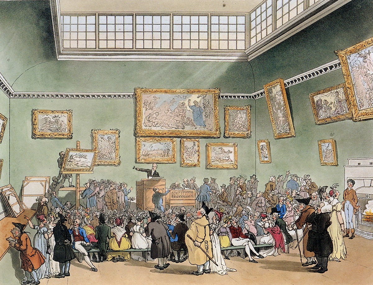 Christie's Auction Rooms, from 'The Microcosm of London', published by Rudolph Ackermann, 1808.