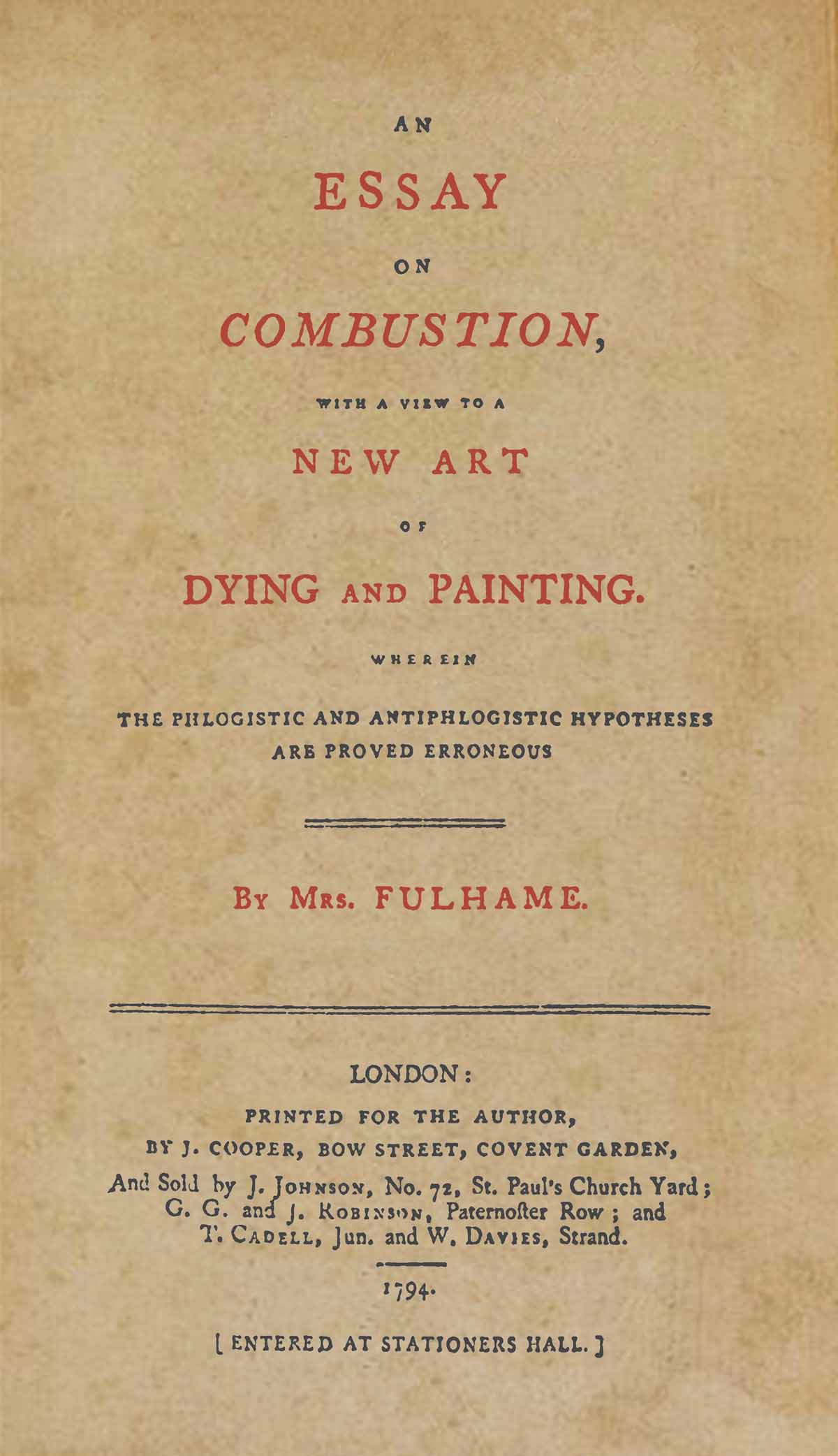 Frontispiece to Elizabeth Fulhame’s Essay (1794) © Science Photo Library.