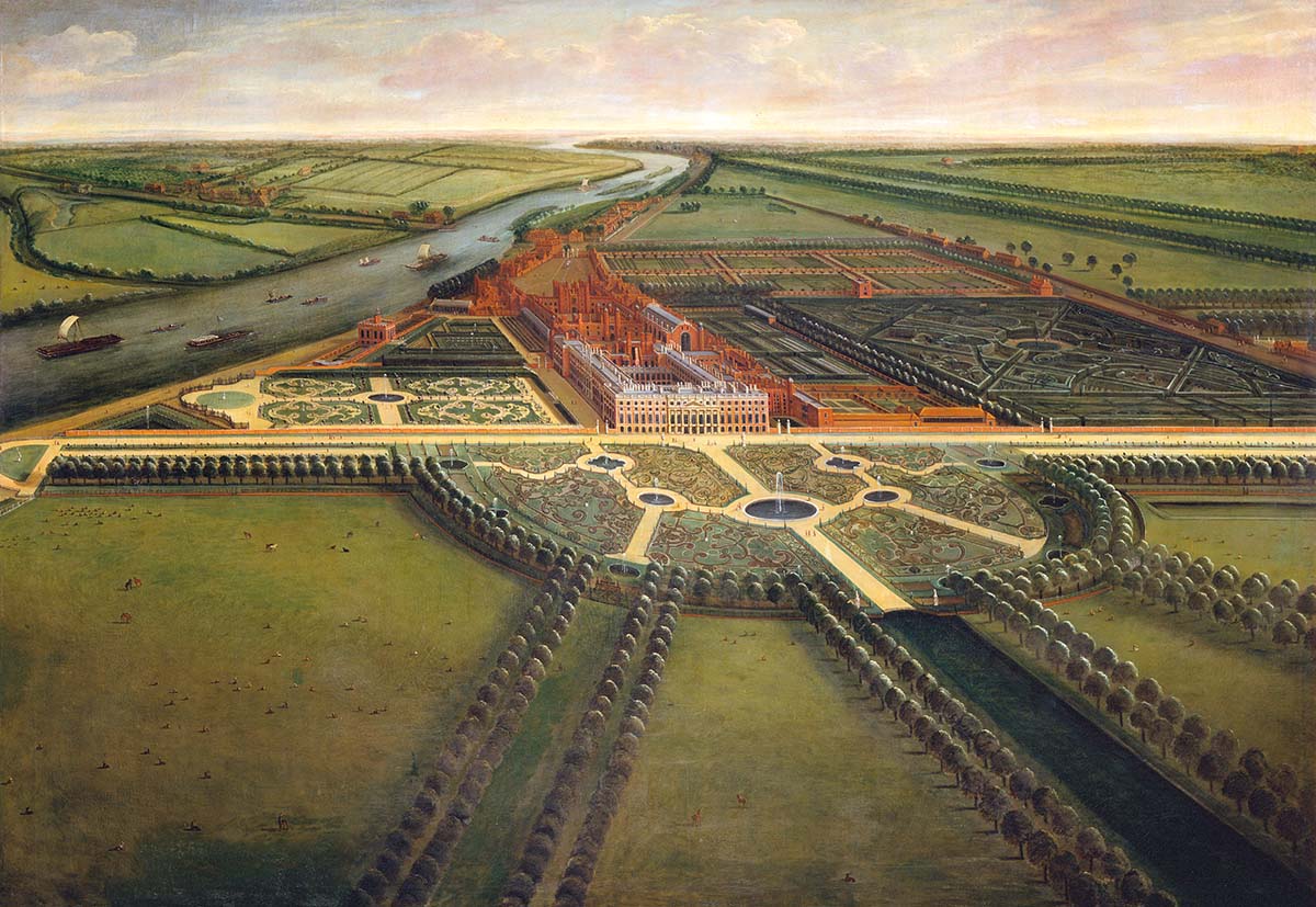 View of Hampton Court, by Leonard Knyff, c.1702. Royal Collection Trust © Her Majesty Queen Elizabeth II, 2020/Bridgeman Images.