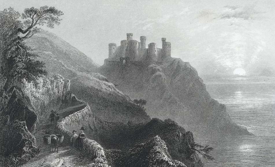 Harlech Castle, c.1841, W H Bartlett. National Library of Wales.