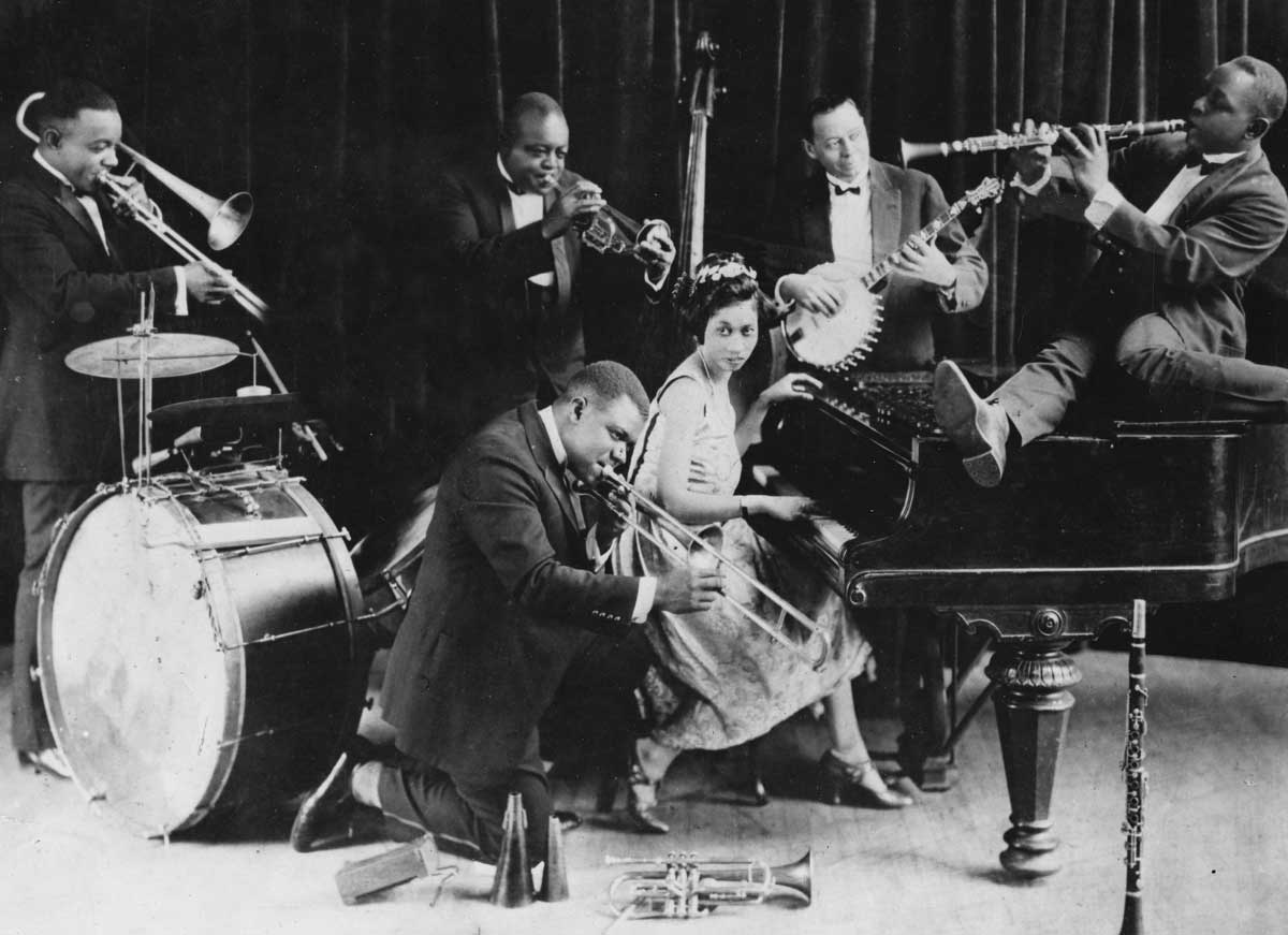 King Oliver and his Creole Jazz Band, Chicago, 1923, showing Louis Armstrong and his wife, Lil Hardin © Gilles Petard/Redferns/Getty Images