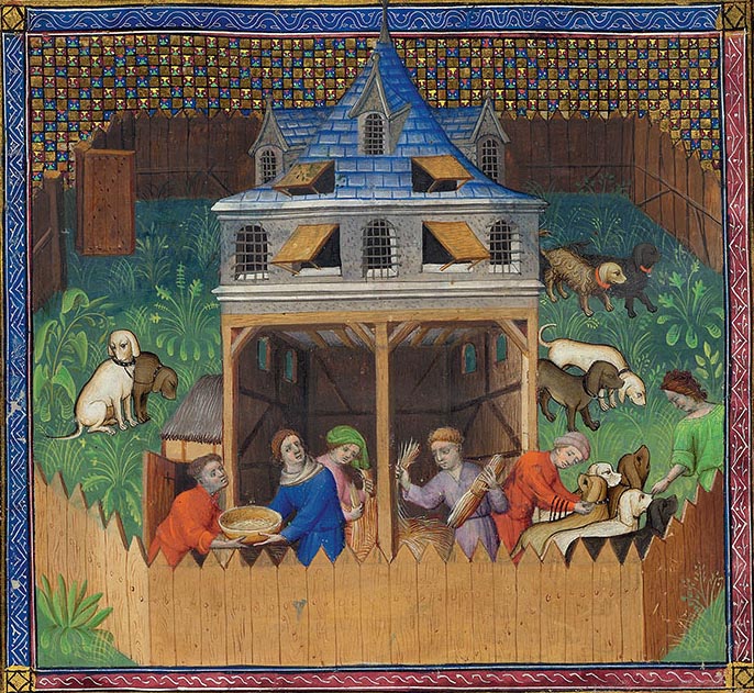 The Kennel, Livre de la Chasse, c. 1406–1407. Morgan Museum.