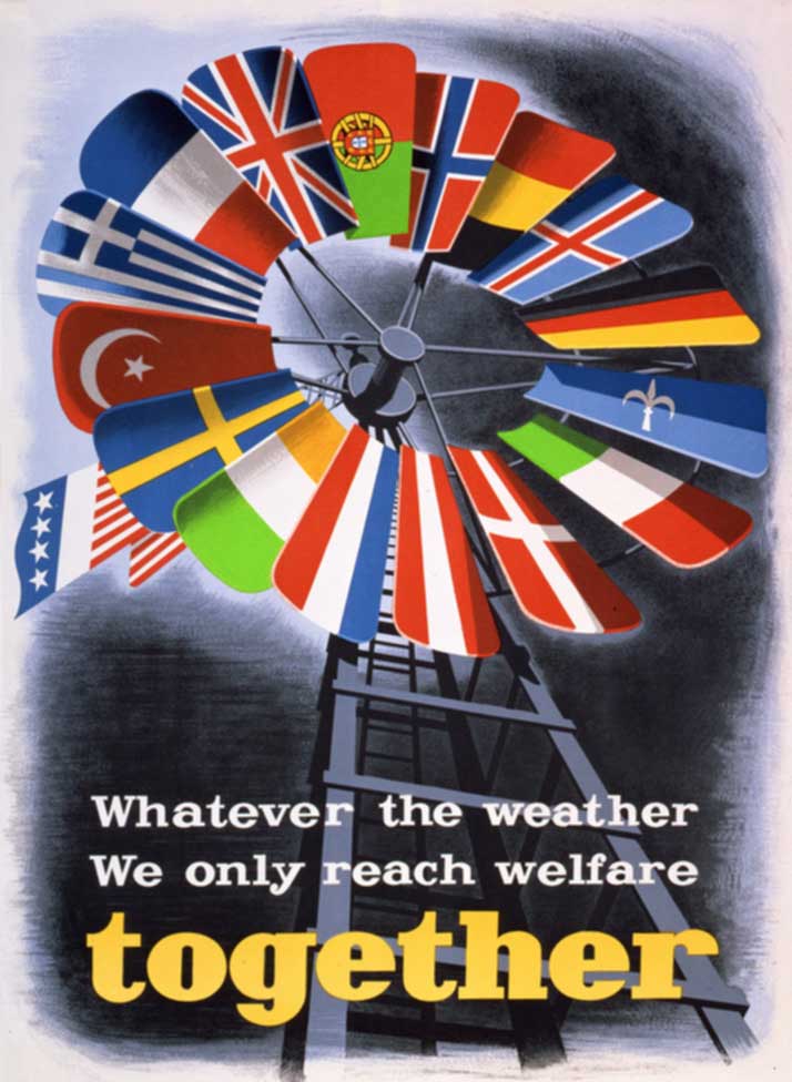 One of a number of posters created by the Economic Cooperation Administration, to promote the Marshall Plan in Europe, 1950. Wiki Commons. One of a number of posters created by the Economic Cooperation Administration, to promote the Marshall Plan in Europe, 1950. Wiki Commons.