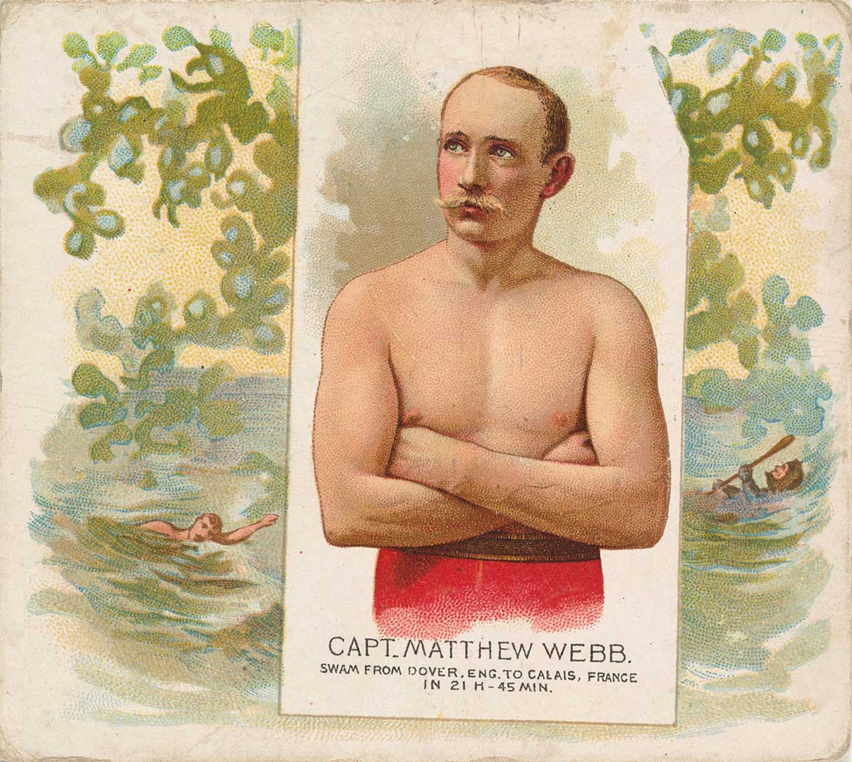 Captain Matthew Webb, Swam From Dover, England to Calais, France, from World's Champions, Second Series (N43) for Allen & Ginter Cigarettes,1888. Metropolitan Museum of Art.