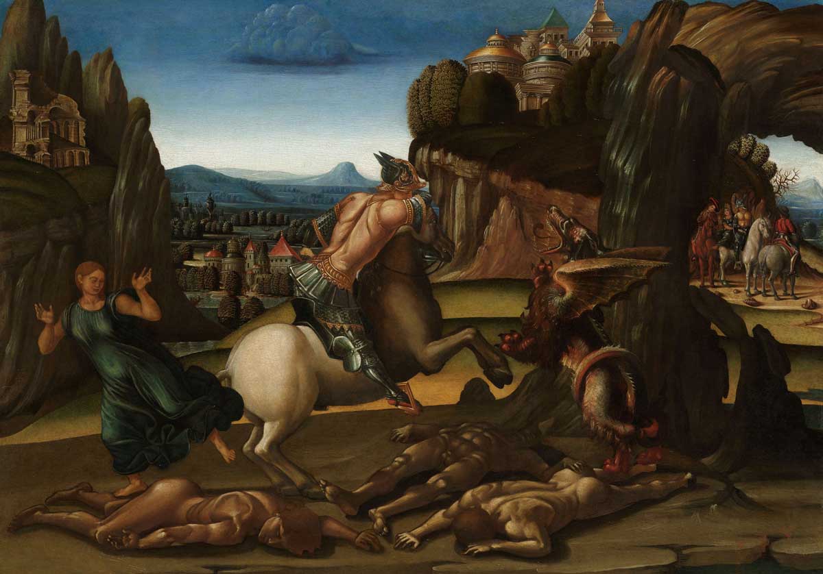 Saint George and the Dragon, Luca Signorelli (workshop of), 1495-1505. Rijksmuseum.
