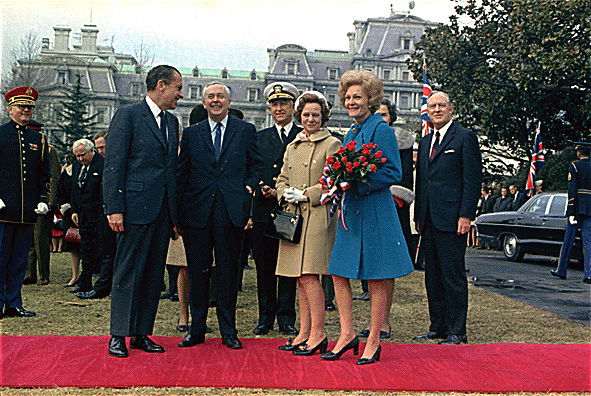 British Prime Minister Harold Wilson arriving at the White House, 1970