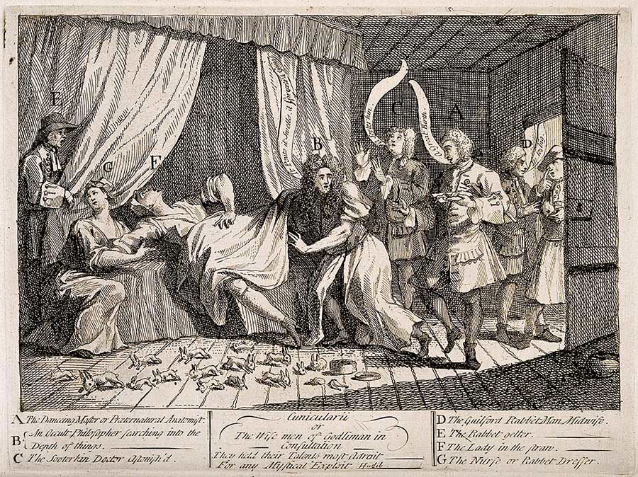 Cunicularii or the Wise men of Godliman in consultation, engraving by William Hogarth, 1726. Wellcome Images.