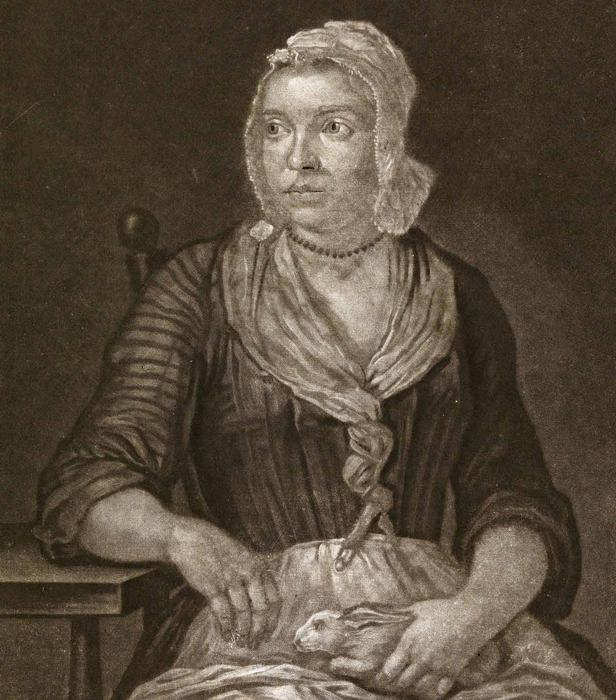 ‘Mary Toft of Godelman the pretended rabbit breeder’, mezzotint by J. Faber, c.1726. Wellcome Images.