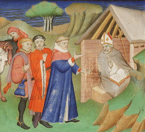 A 15th century illuminated manuscript showing Ælfheah being asked for advice